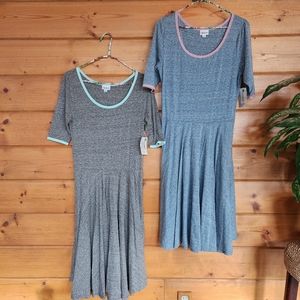 Lularoe 💜 NWT Lot Of 2 Nicole Dresses Gray Pleated Stretch Fit Flare Both Large